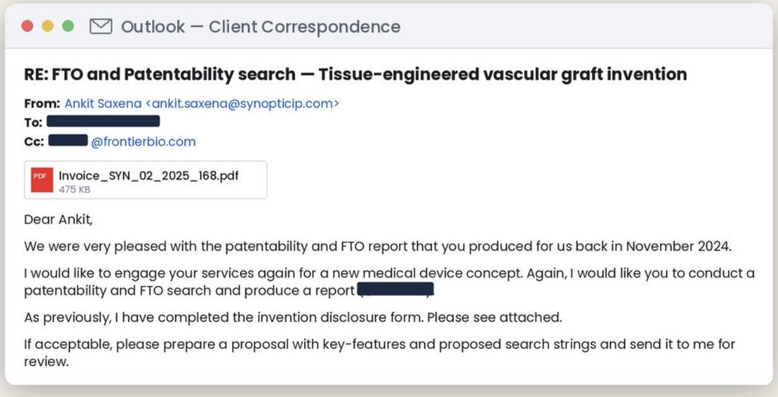 Client email from FrontierBio, name redacted